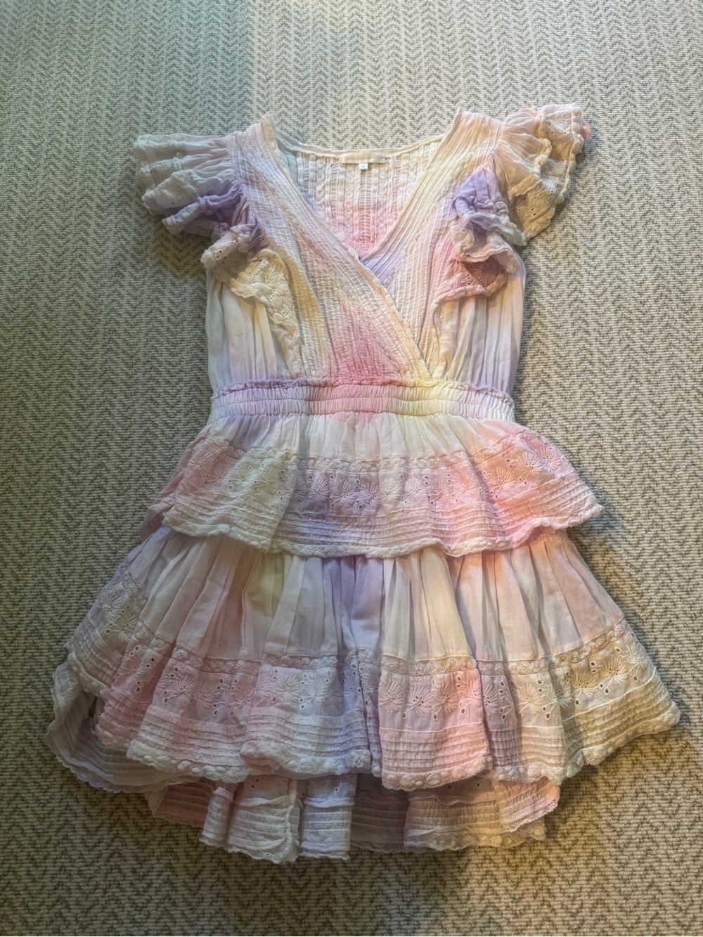 LoveShackFancy Pastel Rainbow Ruffle Mini Dress